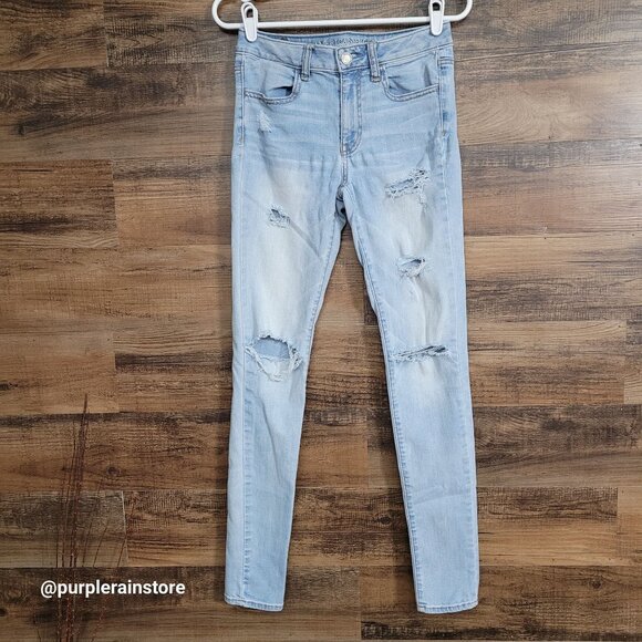 American Eagle Jeans Size 4 L Hi Rise Jegging Super Stretch Light Wash Denim - Picture 1 of 10